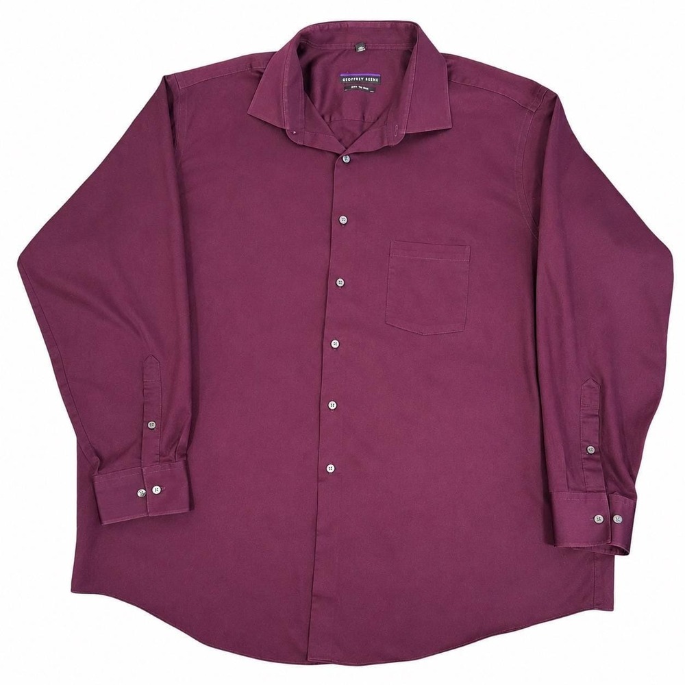 Geoffrey‎ Beene Dress Shirt Mens Big 18.5 34/35 Burgundy No Iron Long Sleeve